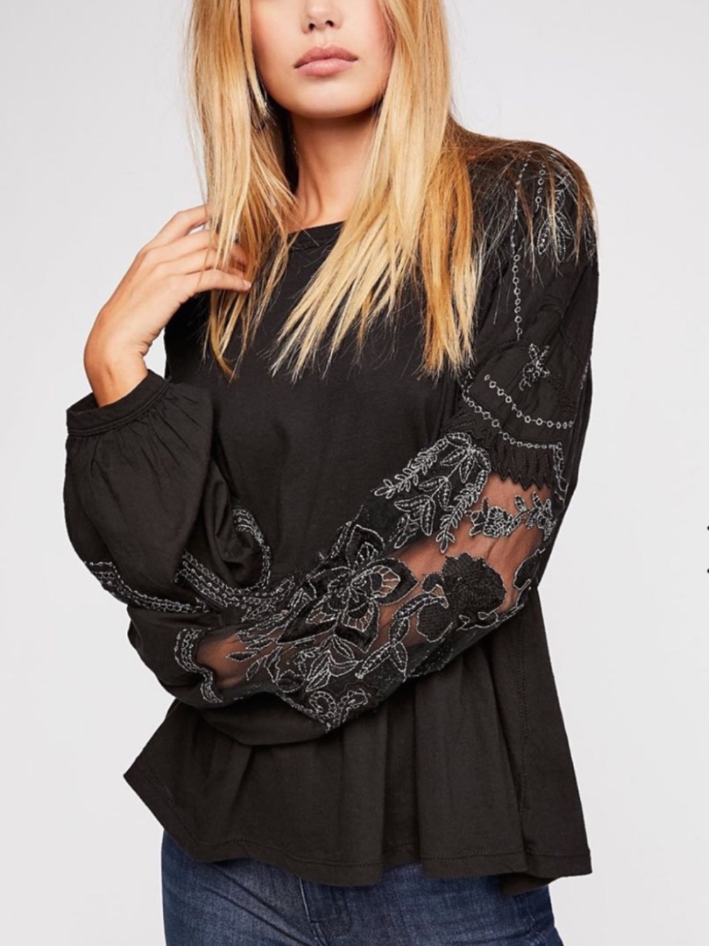 Free People Embroidered Penny Top